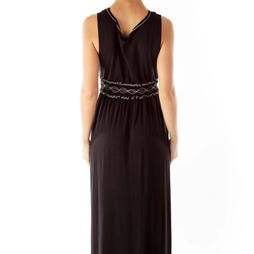 Max Studio Black White Scrunched V-Neck Maxi Dress - Picture 3 of 3